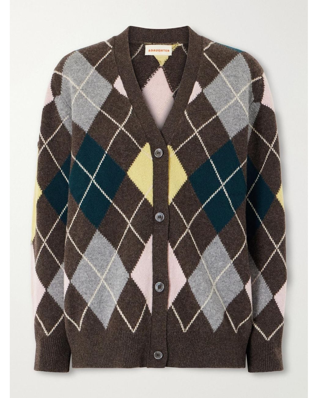 &Daughter Black Ava Argyle Wool Cardigan