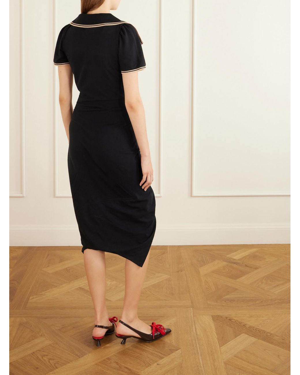 Vivienne Westwood Black Long Monday Pulling Ruched Cotton-Piquet Midi Dress