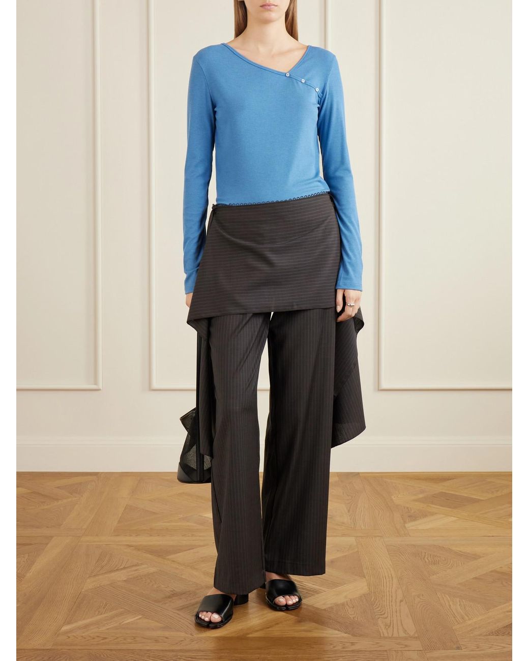 Deiji Studios Blue Button-Detail Ribbed Lyocell And Wool-Blend T-Shirt