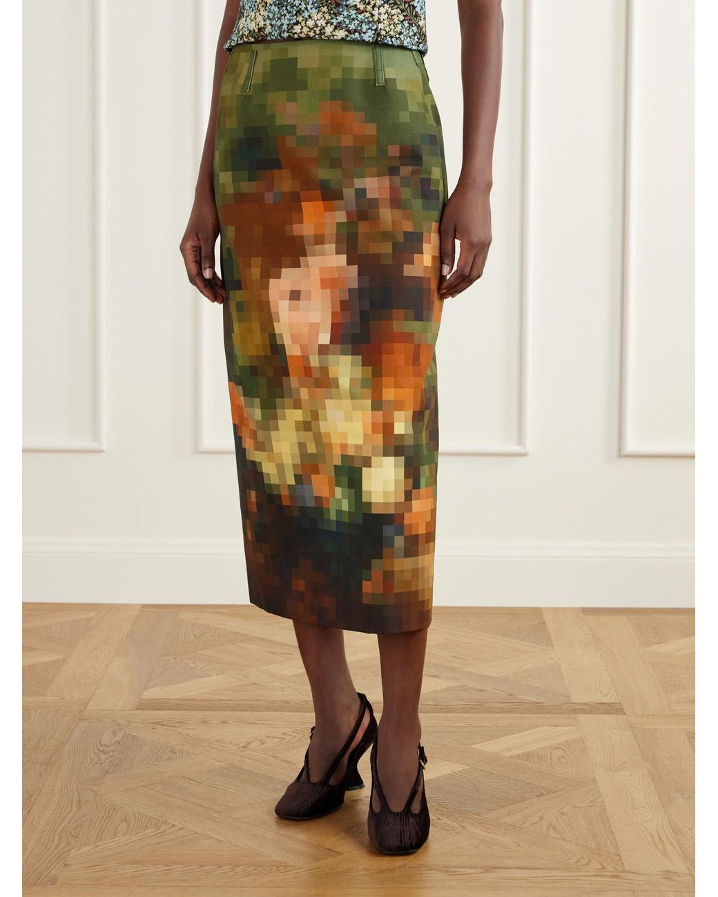 Dries Van Noten Green Printed Cotton-Canvas Midi Skirt