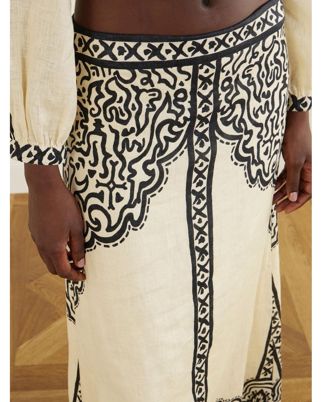 Johanna Ortiz White Loose Horizon Printed Linen Maxi Skirt
