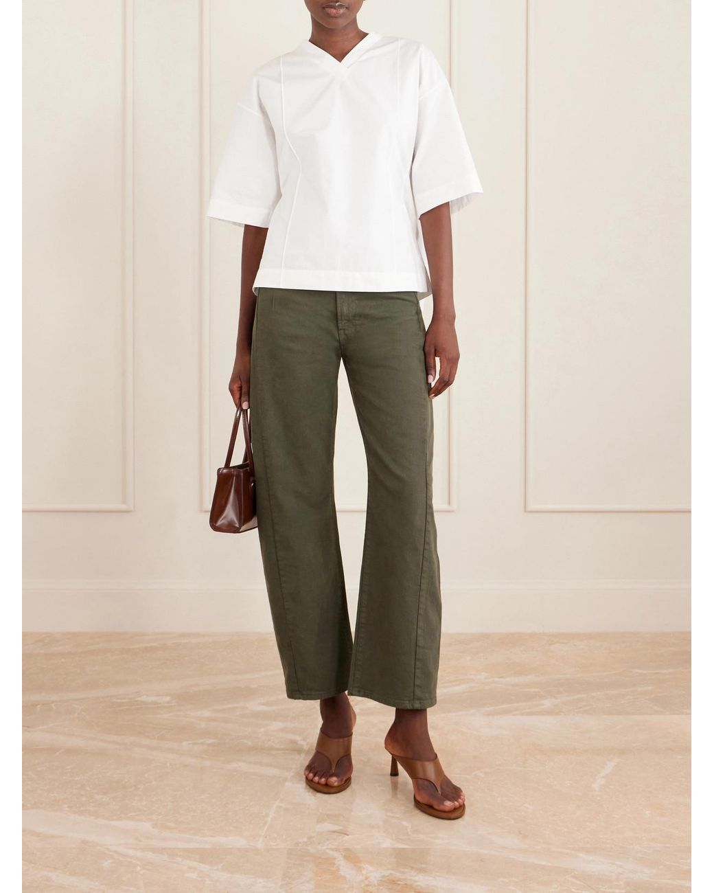 Mother Green The Half Pipe Flood High-Rise Barrel-Leg Jeans