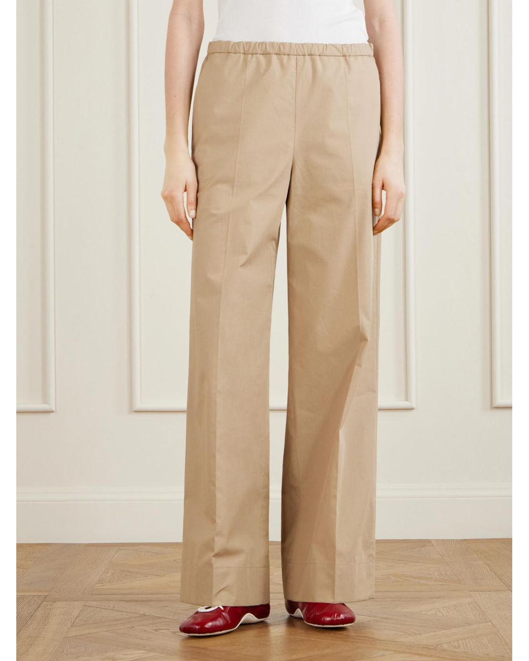 Moncler Natural Cotton-Poplin Wide-Leg Pants