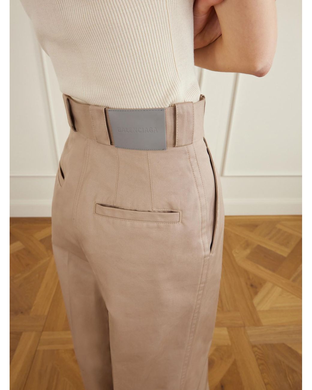 Balenciaga Natural Pleated Cotton Wide-Leg Pants