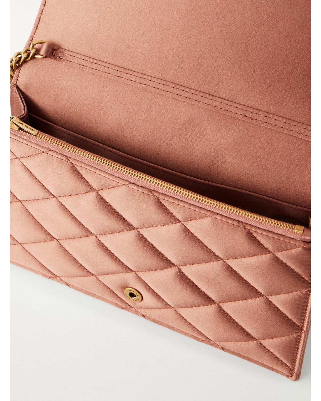 Saint Laurent Pink Paris Quilted Satin Chain Wallet