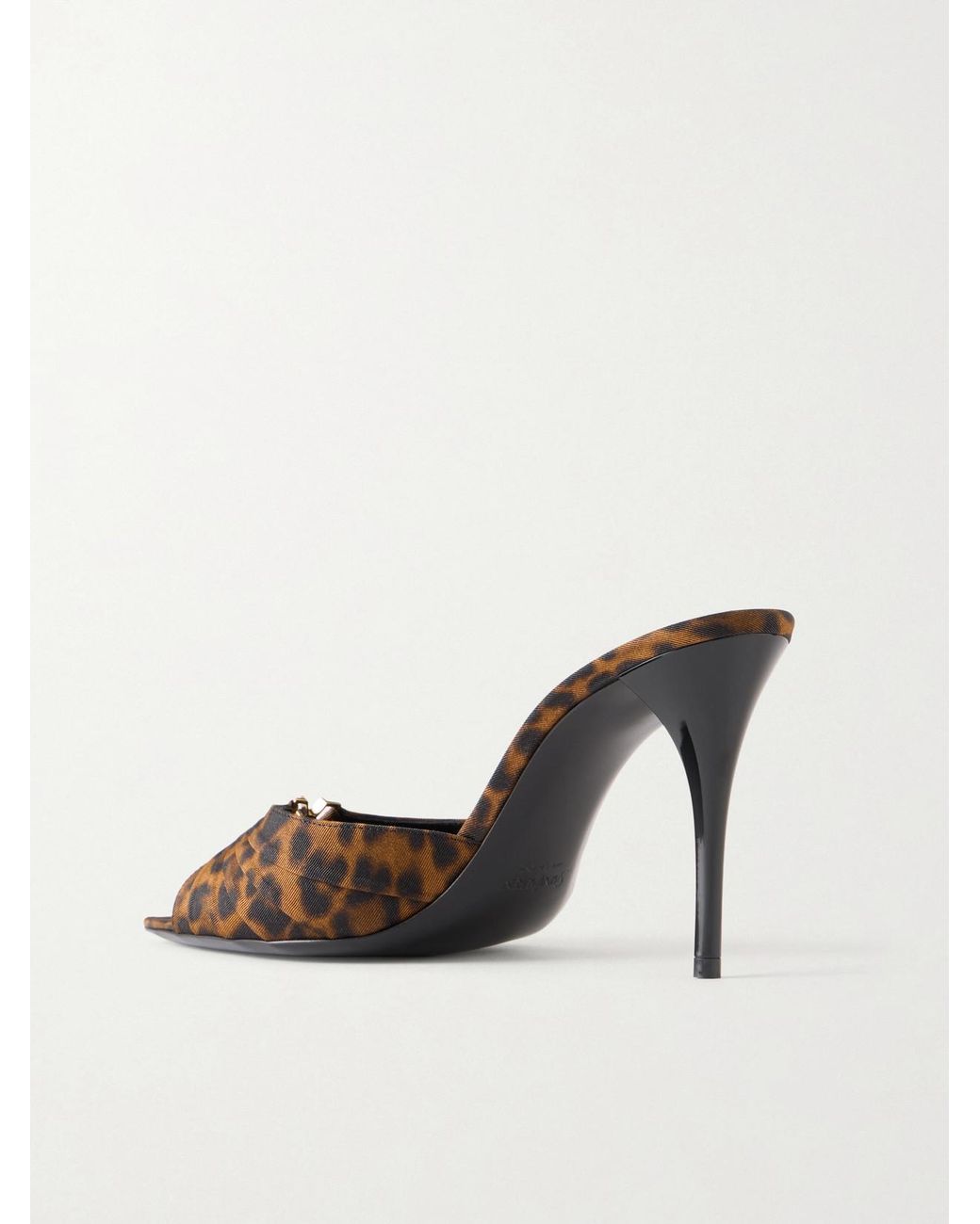 Saint Laurent Natural Babylone Cassandre-Embellished Leopard-Print Faille Mules