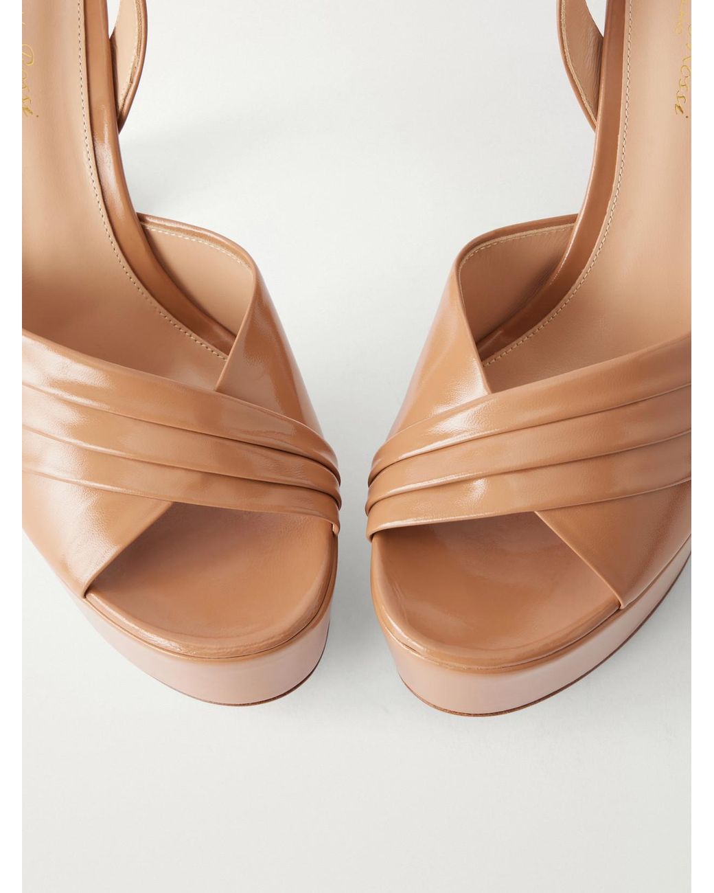 Gianvito Rossi White 130 Pleated Patent-Leather Platform Sandals
