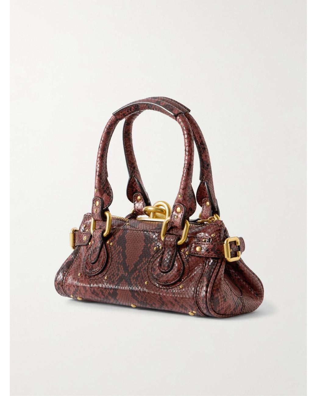 Chloé Brown Paddington Python-Effect Locket-Detail Shoulder Bag