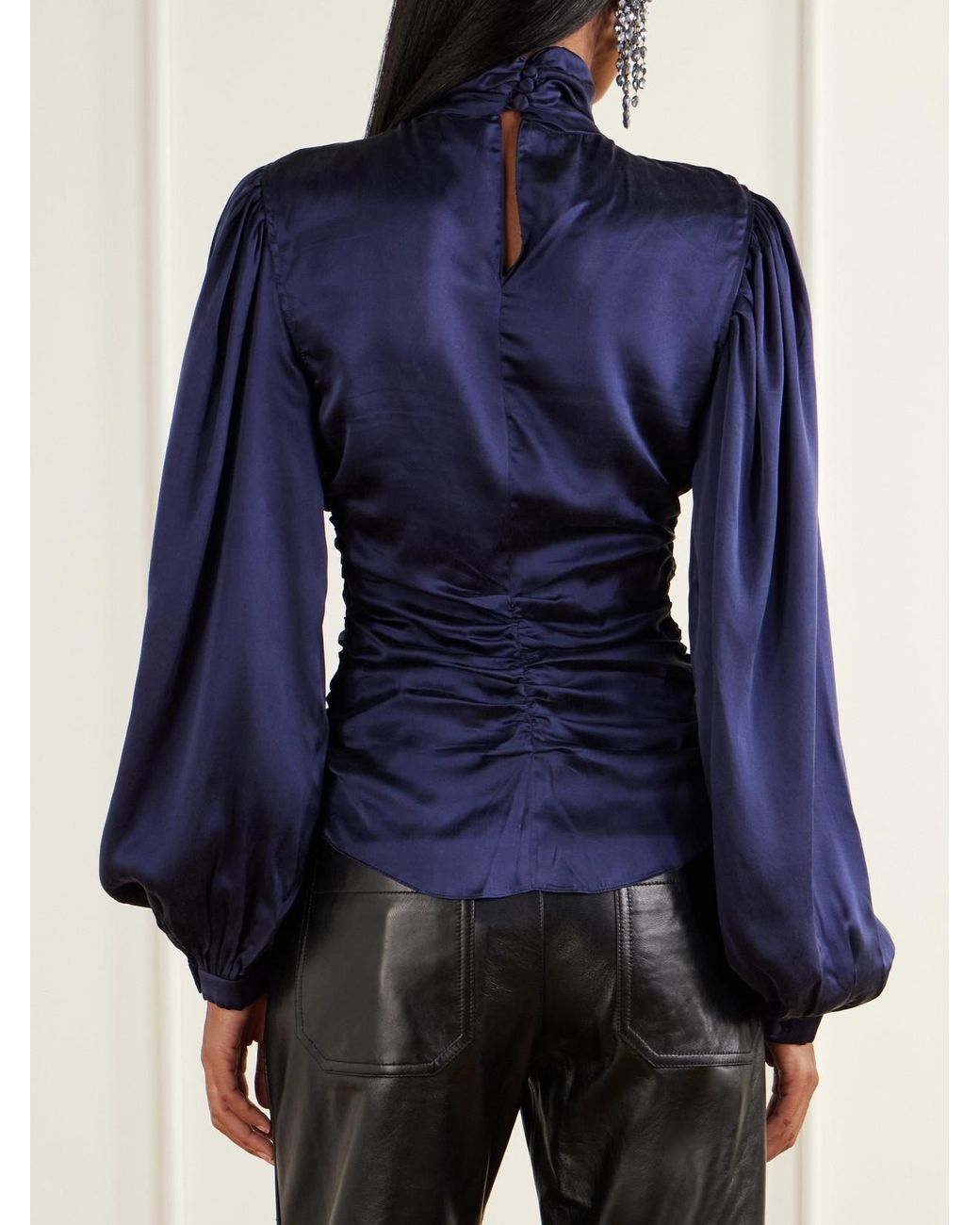Isabel Marant Blue Depsona Ruched Silk-Satin Blouse