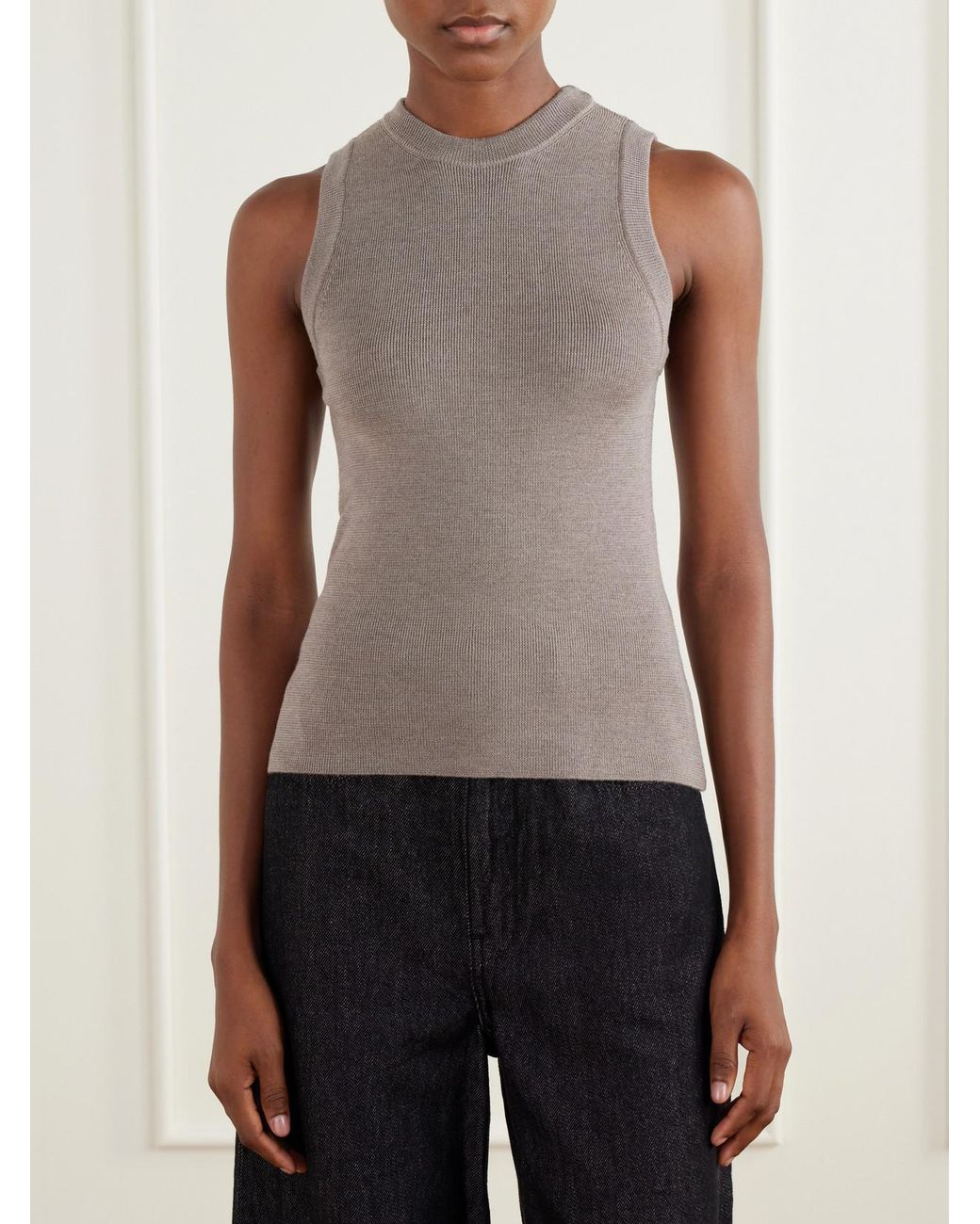 mfpen Gray Appointment Ribbed Merino Wool And Silk-Blend Tank