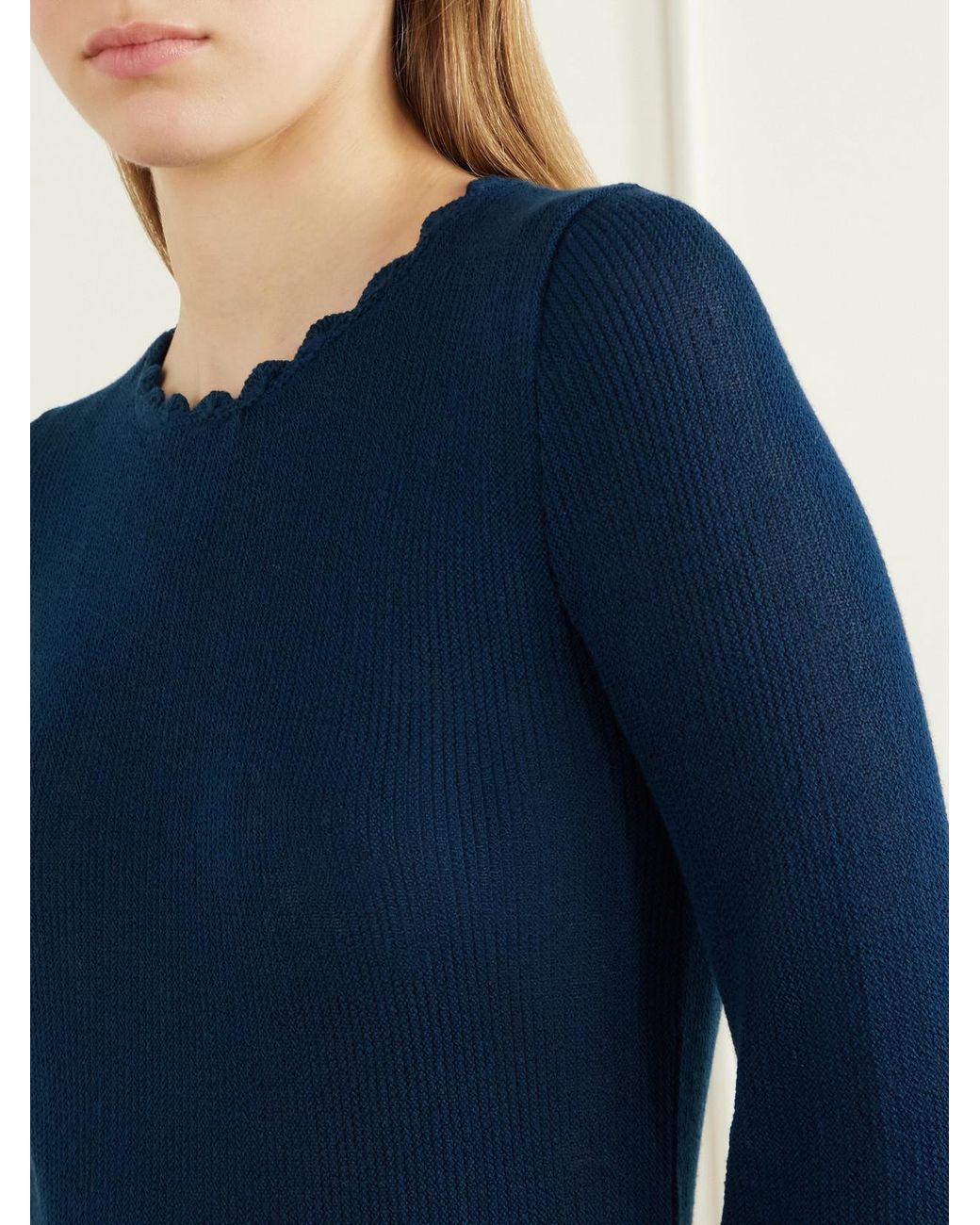 Escvdo Blue Bernabe Scalloped Ribbed Cotton Sweater
