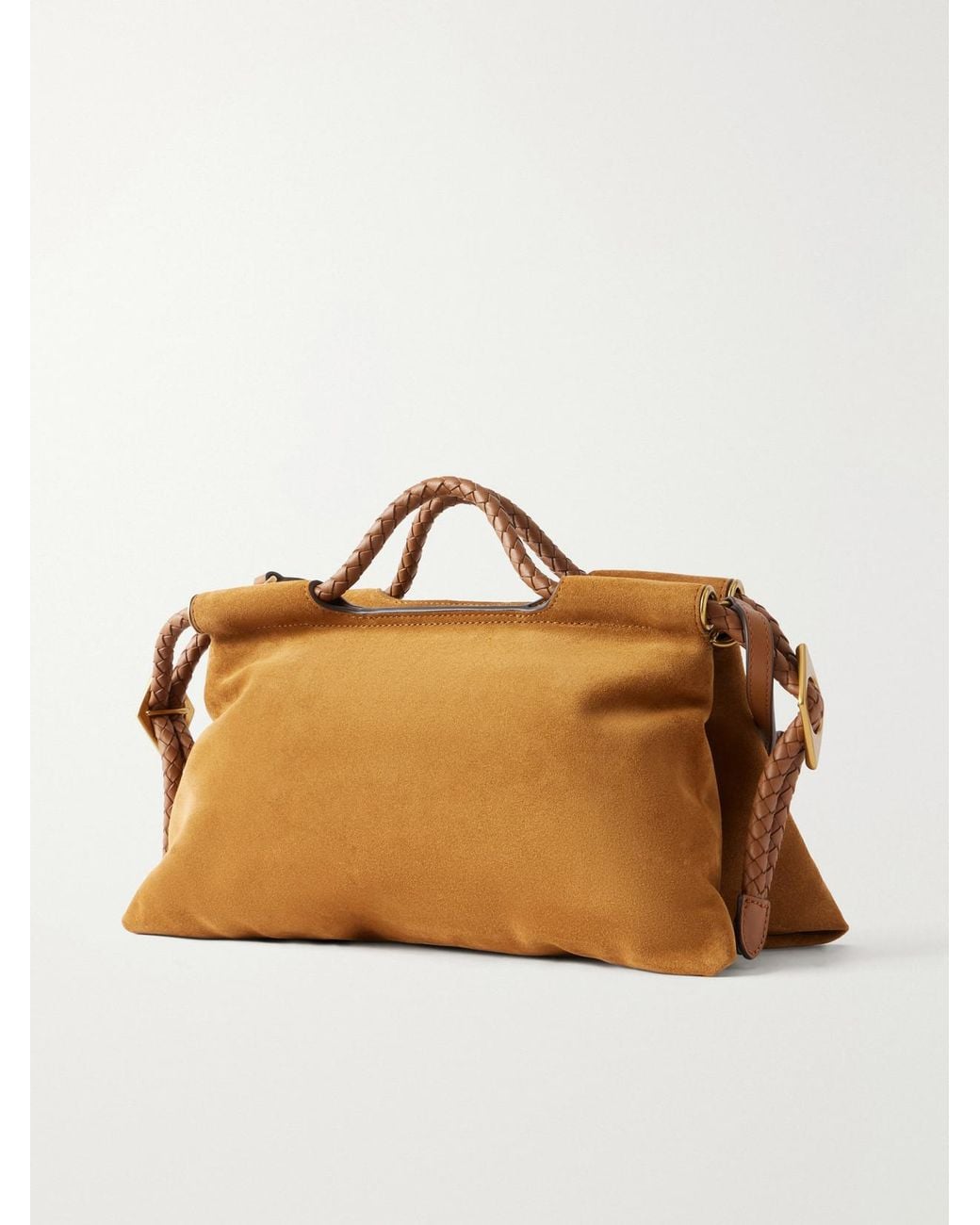 Isabel Marant Brown Pipa Braided Leather-Trimmed Suede Shoulder Bag
