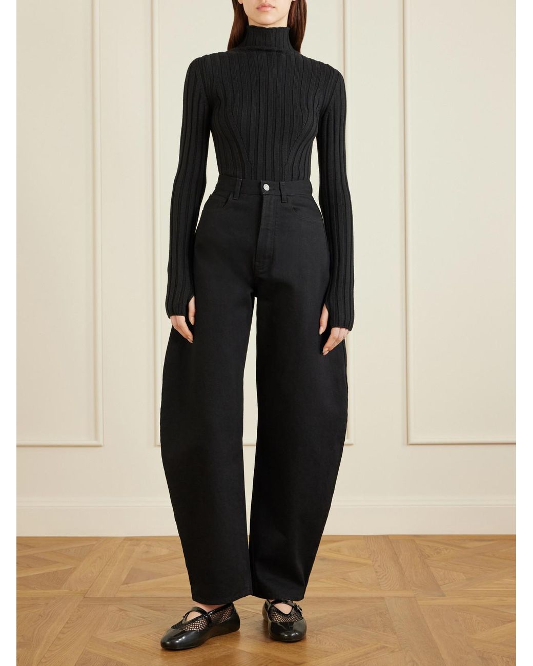 Alaïa Black Patent Leather-Trimmed Mesh And Rubber Ballet Flats