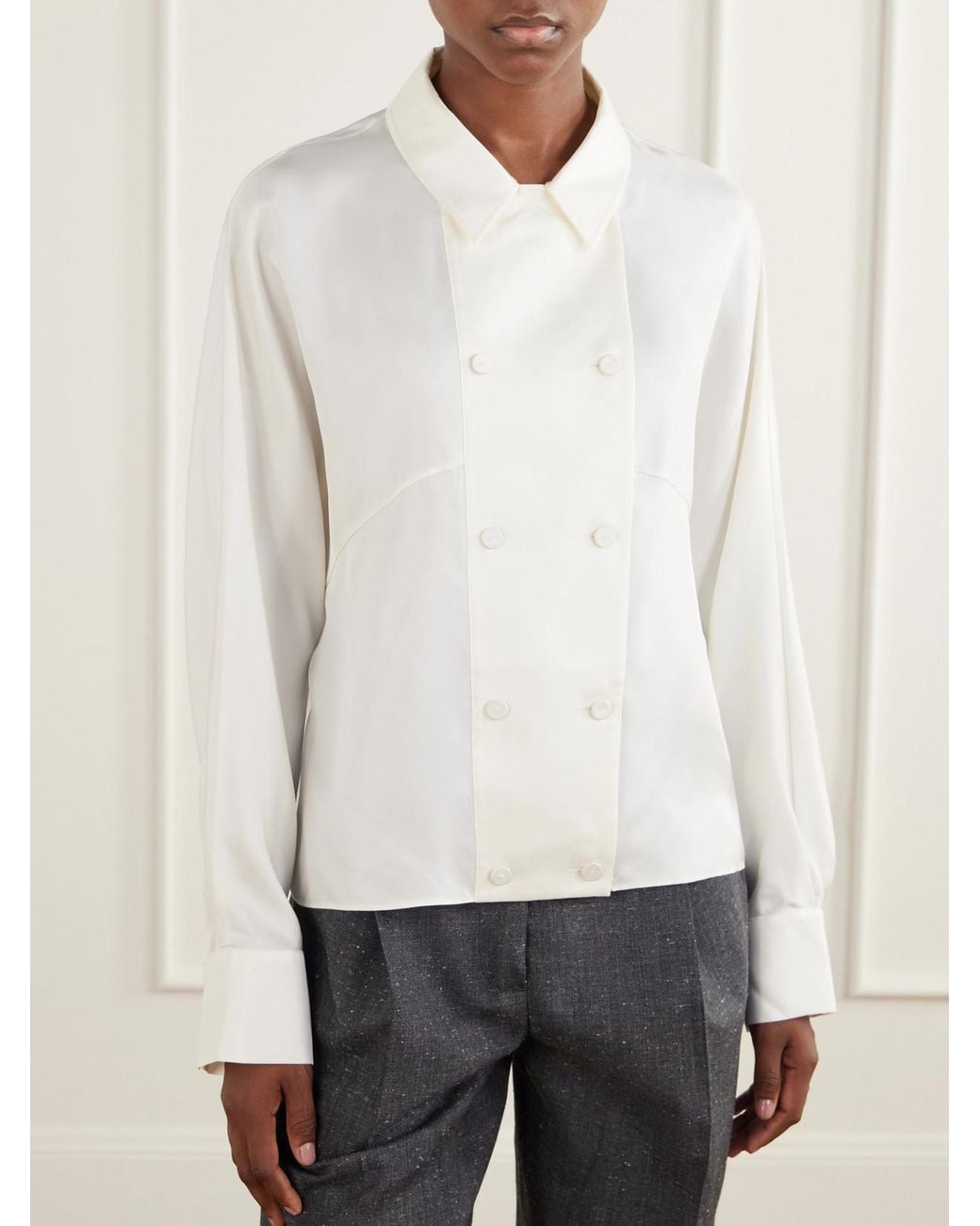 Rohe White Double-Breasted Silk-Satin Blouse
