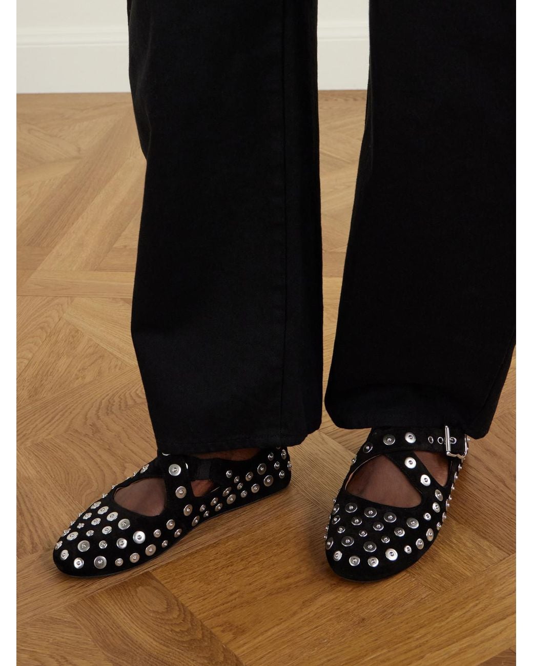Alaïa White Criss Cross Embellished Suede Ballet Flats