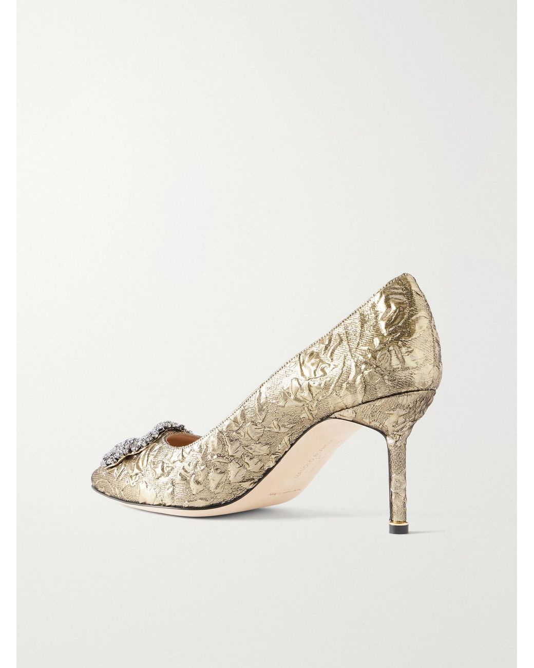 Manolo Blahnik Natural Emilia Wickstead Hangisi 70 Crystal-Embellished Metallic Jacquard Pumps