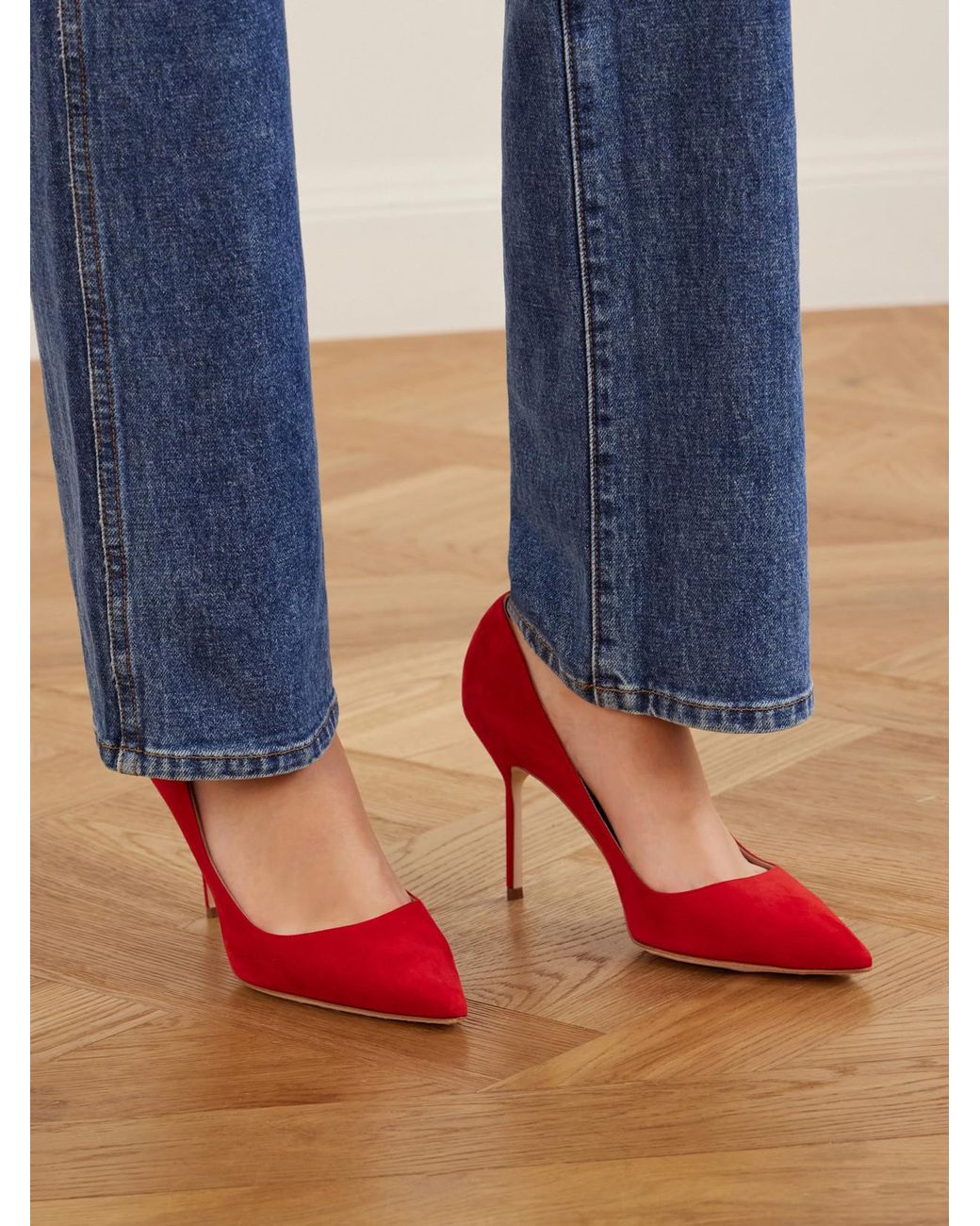Manolo Blahnik Red Bb 90 Suede Pumps