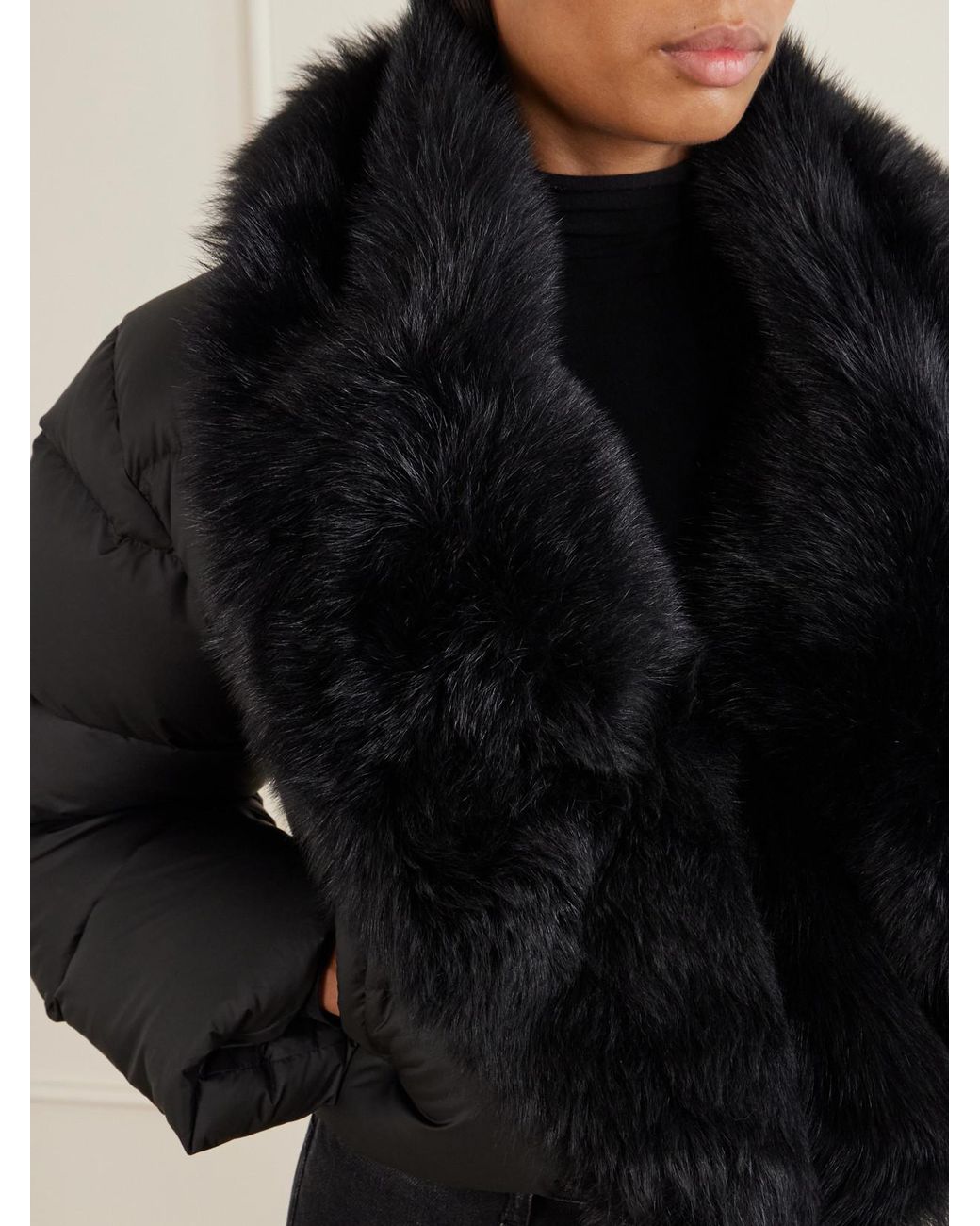 Gucci Black Shearling-Trimmed Padded Quilted Shell Down Jacket