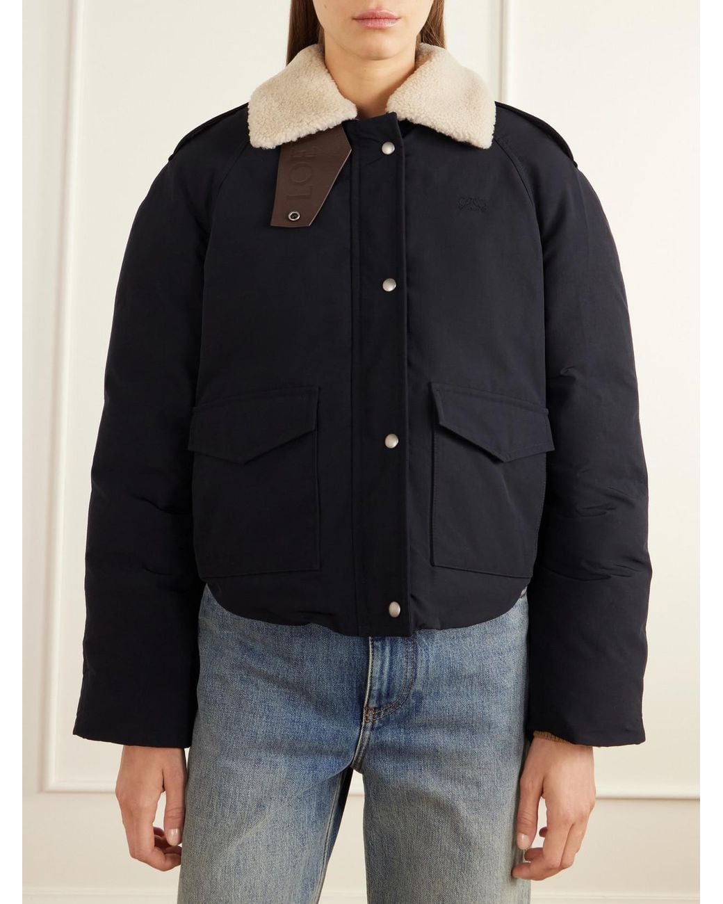 Loewe Blue Padded Shearling-Trimmed Cotton-Blend Canvas Jacket
