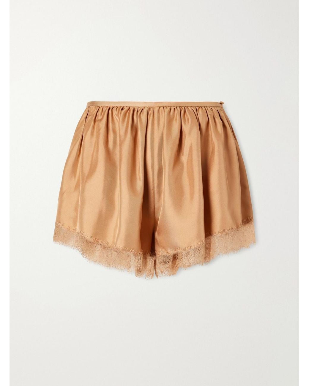 Ulla Johnson Natural Georgina Chantilly Lace-Trimmed Silk-Twill Shorts