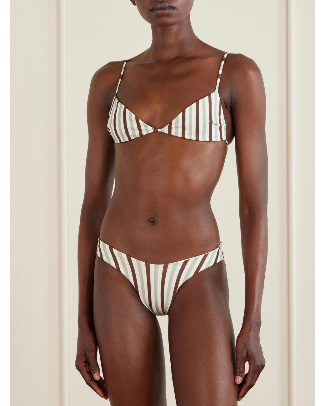 Haight Brown Vitoria Striped Triangle Bikini Top
