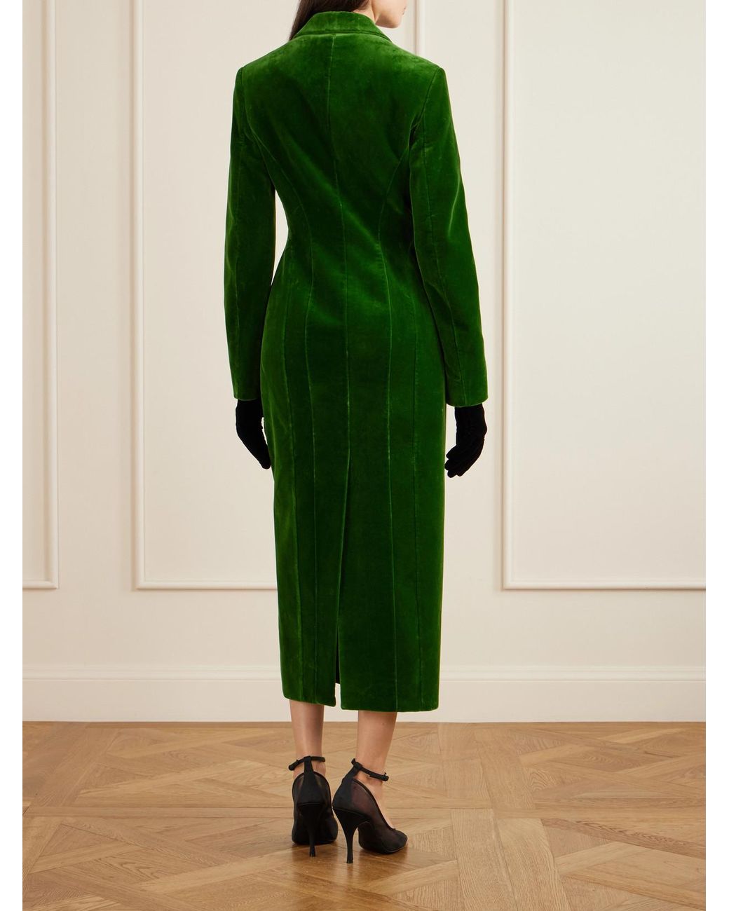 Alaïa Green Double-Breasted Cotton-Velvet Coat