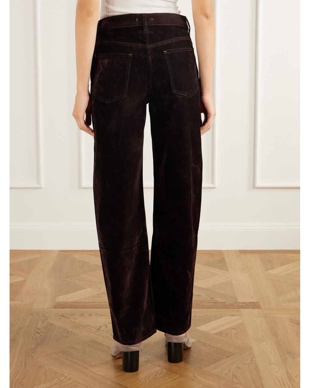 OSSOU Black Rider Cotton-Blend Velvet Low-Rise Wide-Leg Jeans