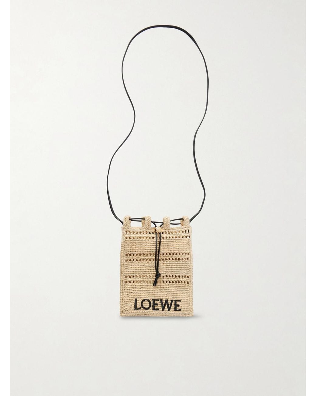 Loewe Natural Paula's Ibiza Leather-Trimmed Embroidered Raffia Shoulder Bag