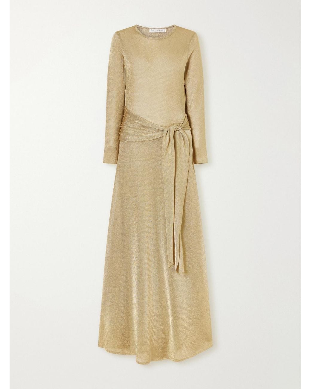 Oscar de la Renta Natural Tie-Detailed Knitted Gown
