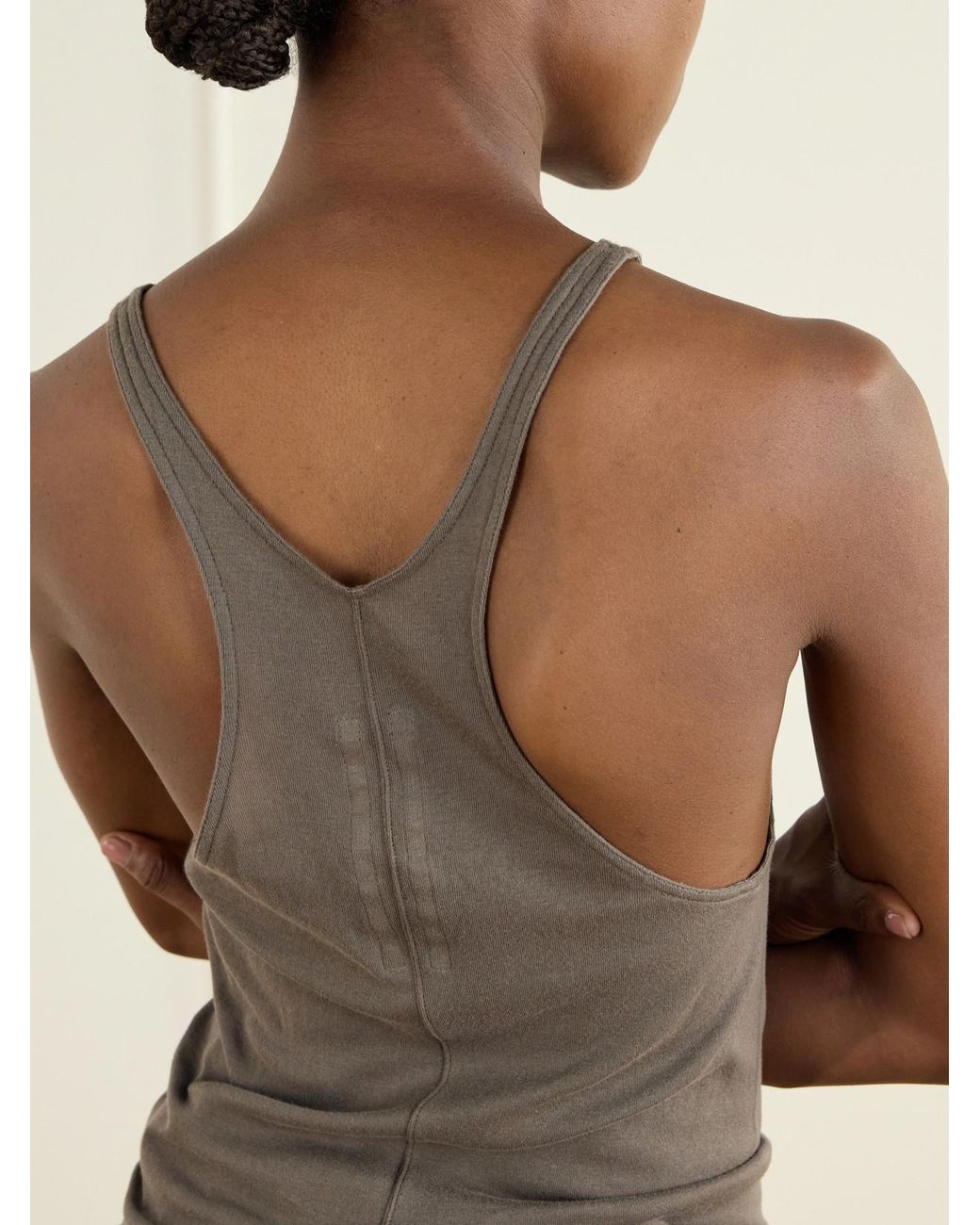 Rick Owens Natural Drkshdw Frayed Cotton-Jersey Tank