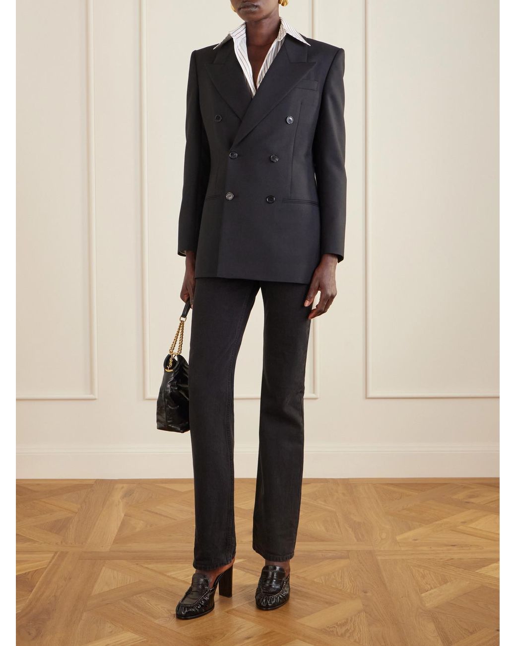 Saint Laurent Black Le Loafer Cassandre-Embellished Eel Mules