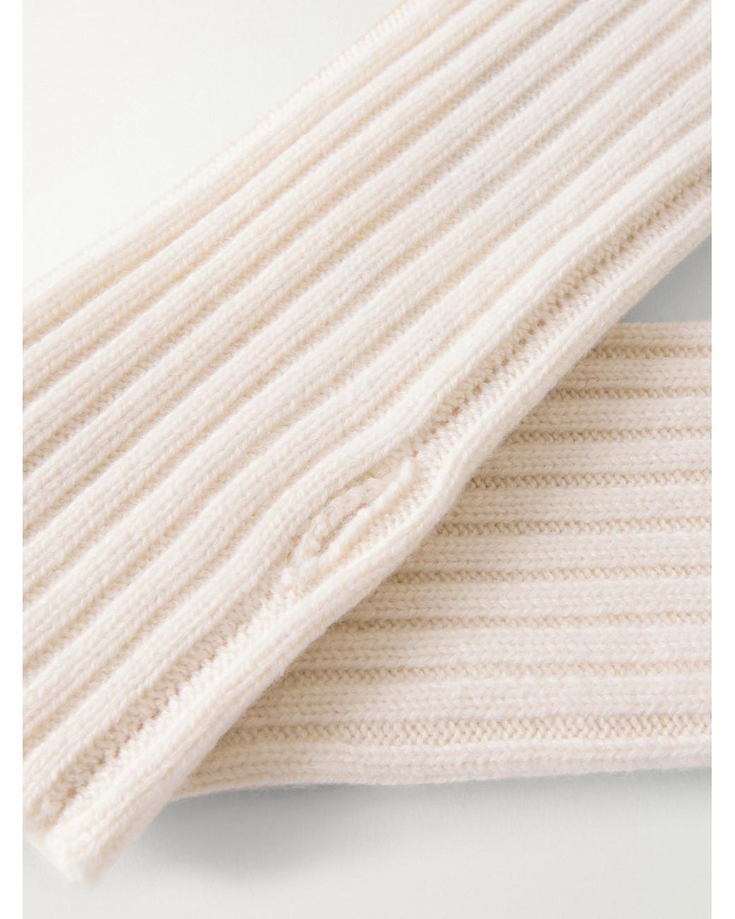 Yves Salomon Natural Ribbed Cashmere Fingerless Mittens