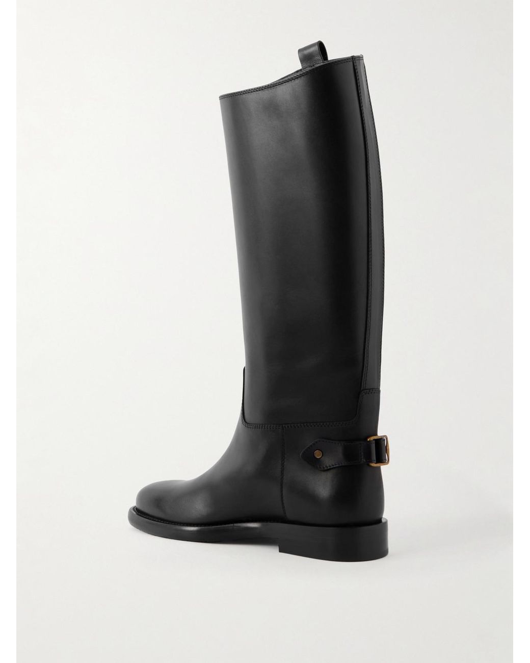 Burberry Black Buckled Leather Knee Boots
