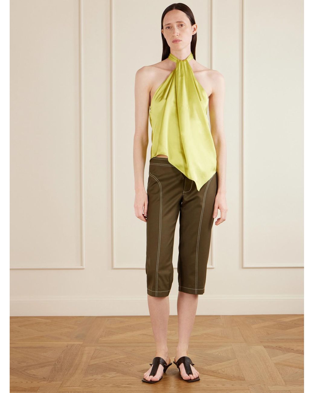 Aflalo Green Zuri Wool-Twill Slim-Fit Capri Pants