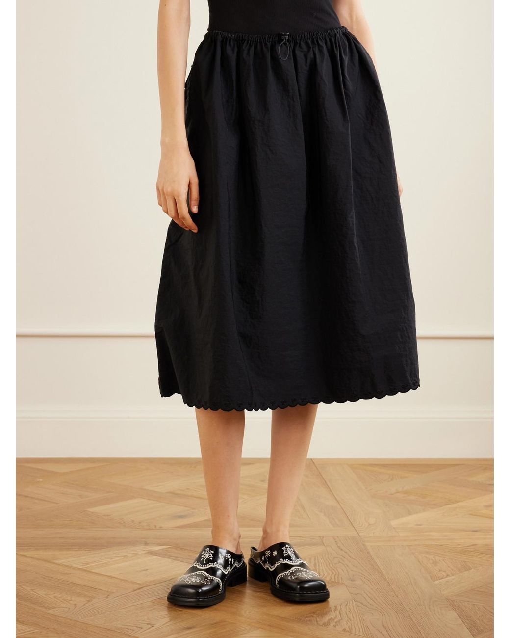CECILIE BAHNSEN Blue Cbfiella Embroidered Scalloped Taffeta Midi Skirt