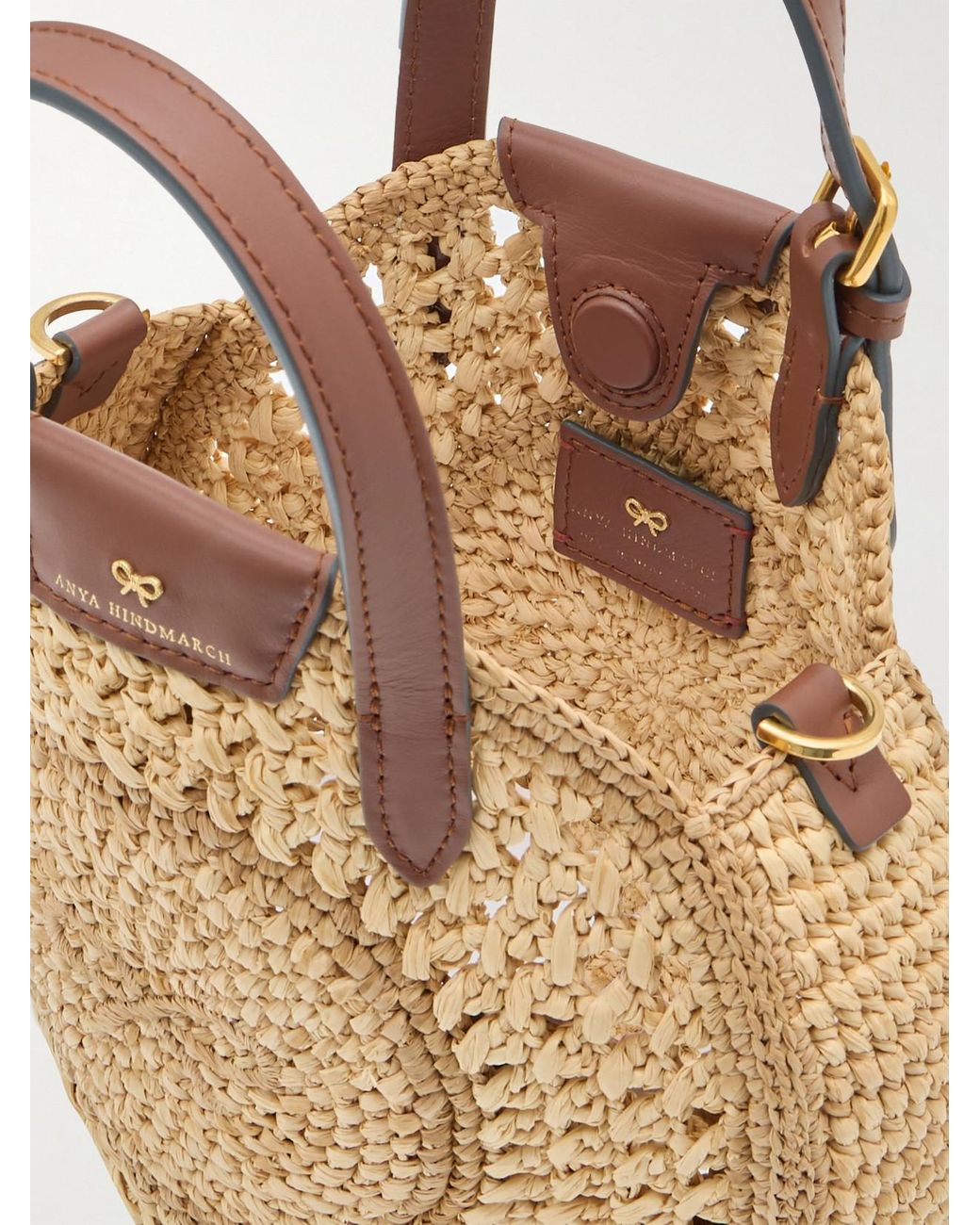 Anya Hindmarch Small Leather-Trimmed Crocheted Raffia Tote