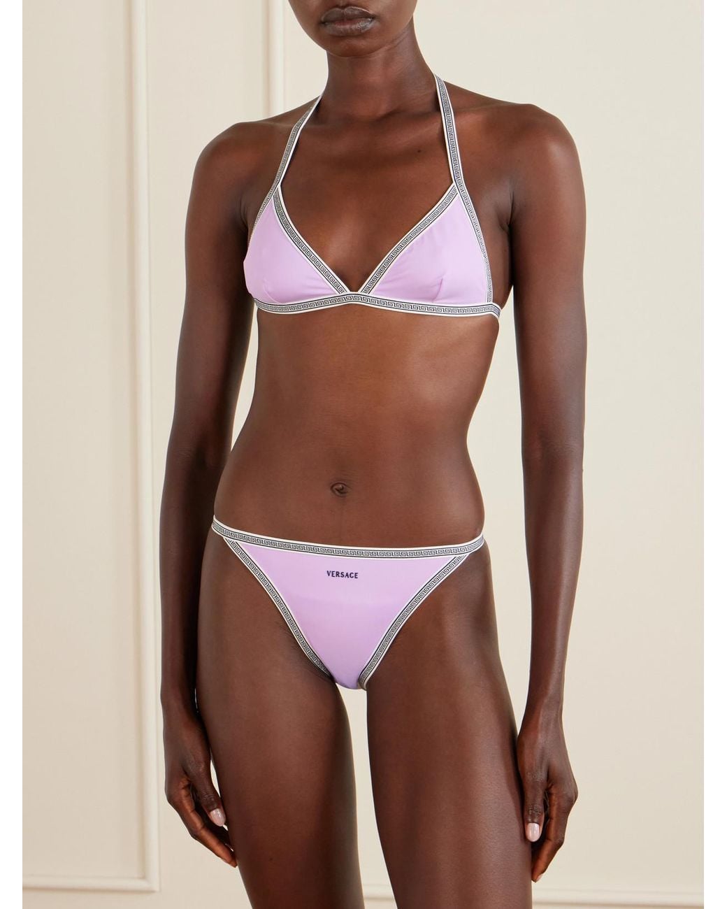Versace Purple Greca-Embroidered Bikini Briefs