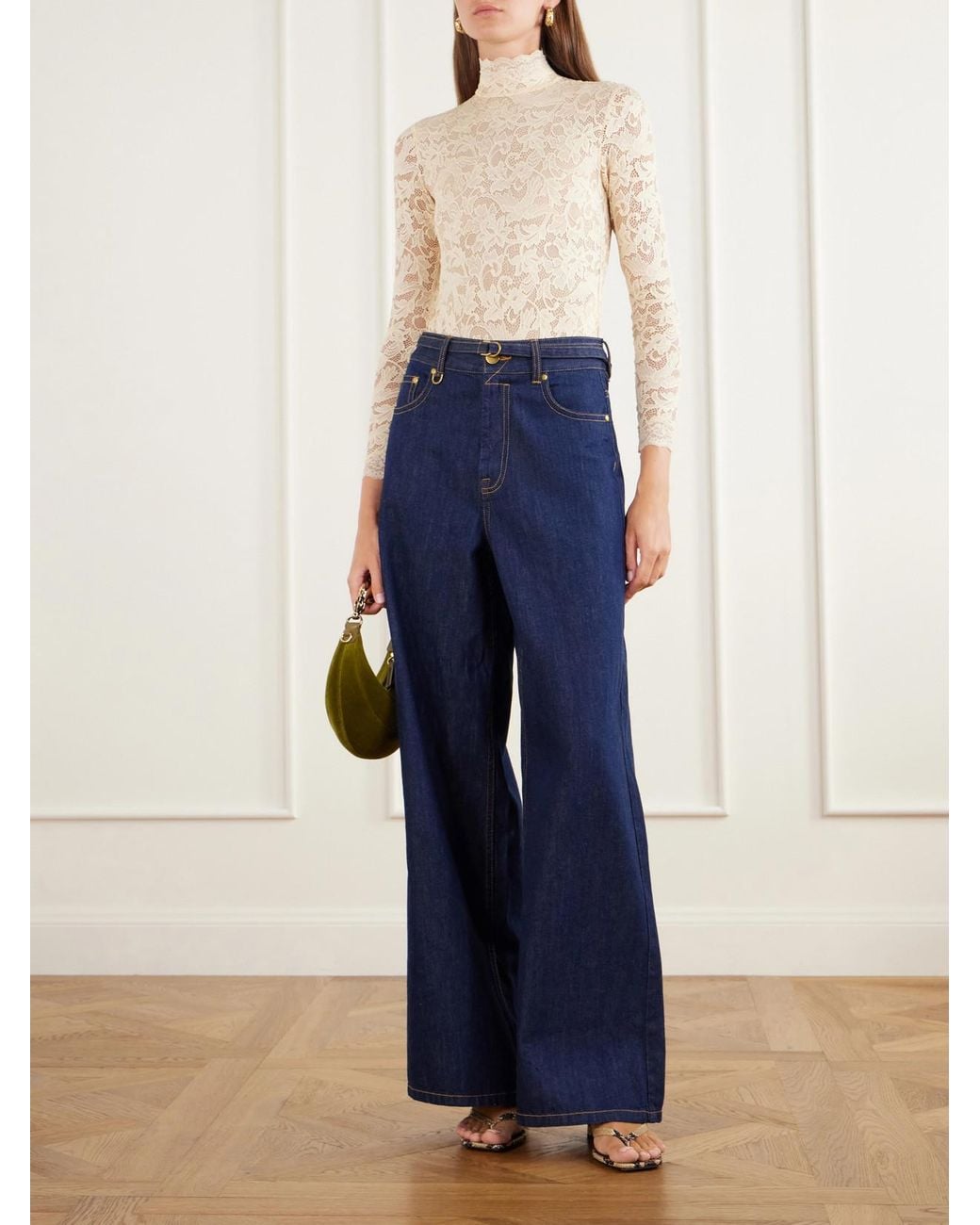 Zimmermann Natural Corded Lace Jersey Turtleneck Bodysuit