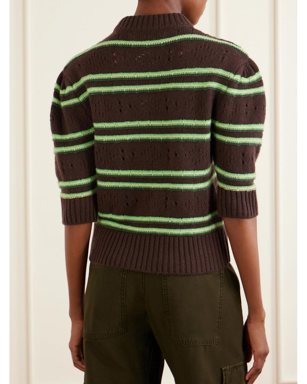 Marni Green Cropped Striped Open-Knit Cashmere Sweater