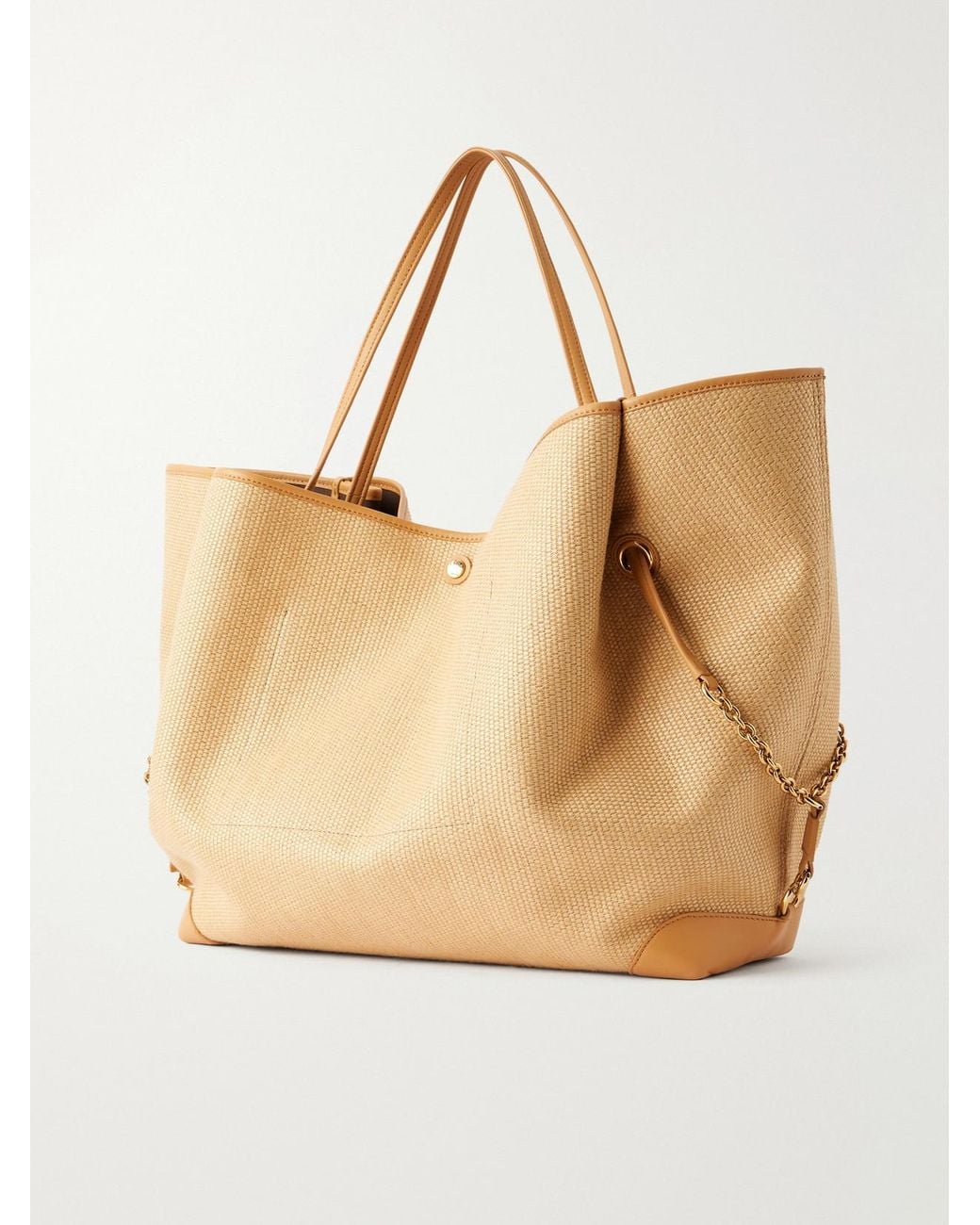 Chloé Natural Clover Leather-Trimmed Raffia Tote