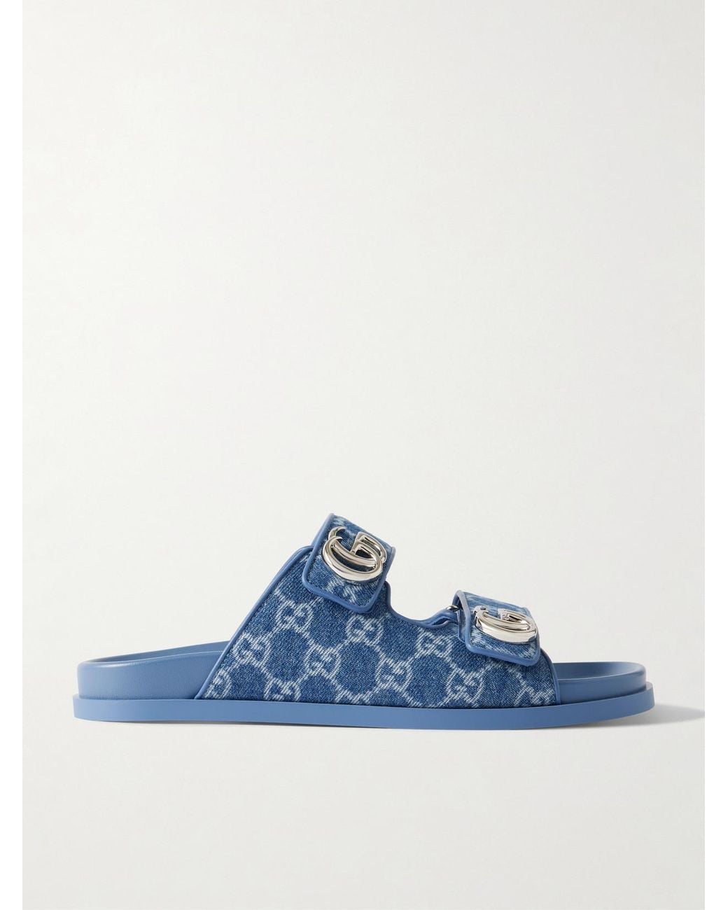 Gucci Blue Embellished Printed Denim Sandals