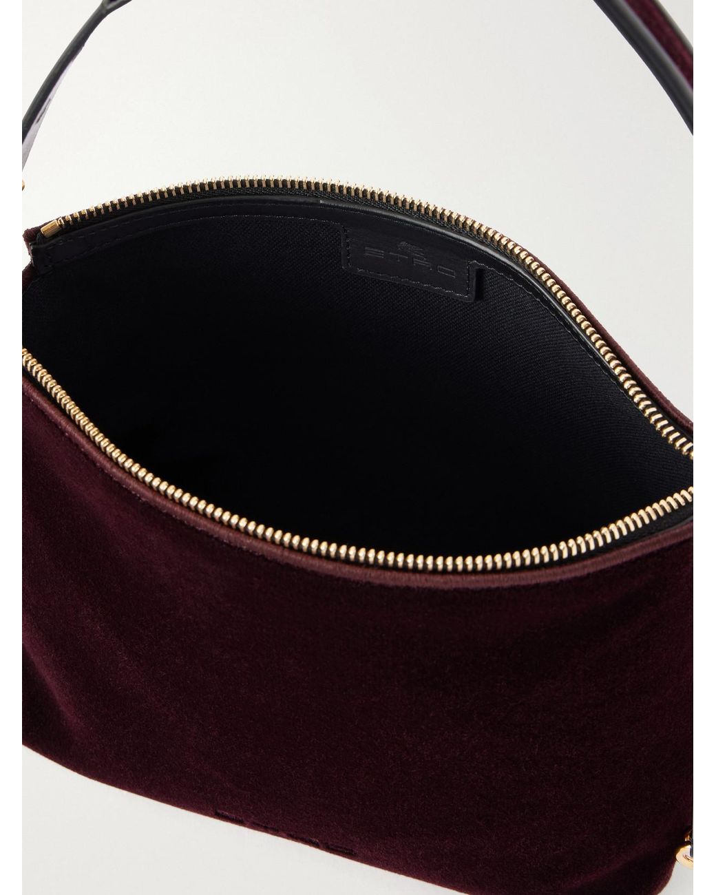 Etro Logo-Embroidered Leather-Trimmed Velvet Shoulder Bag