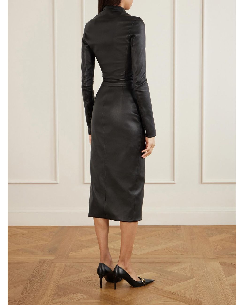 Gucci Black Leather Midi Skirt