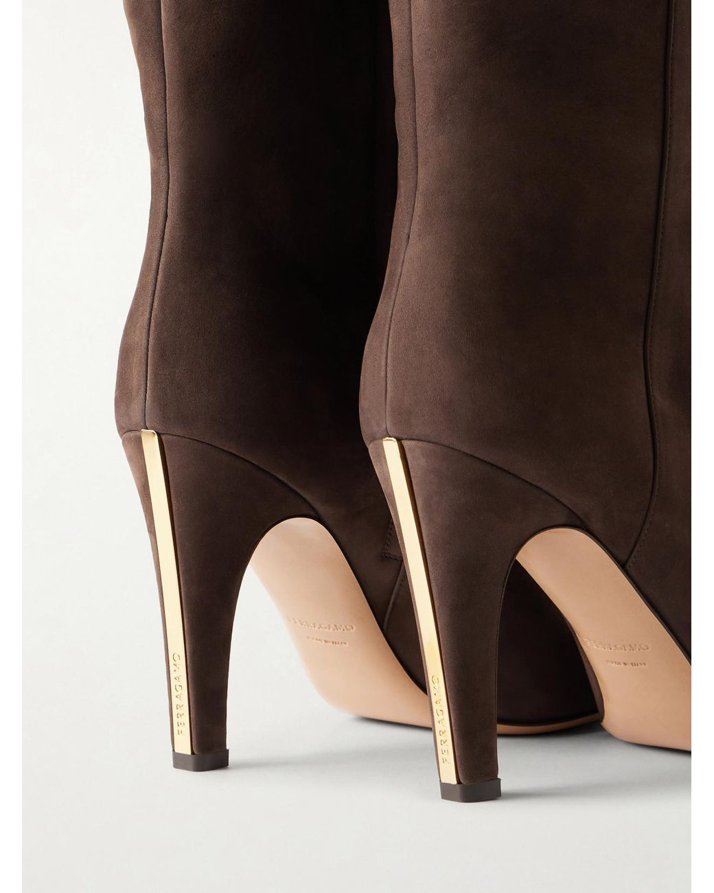 Ferragamo Brown Nylu 95 Nubuck Knee Boots