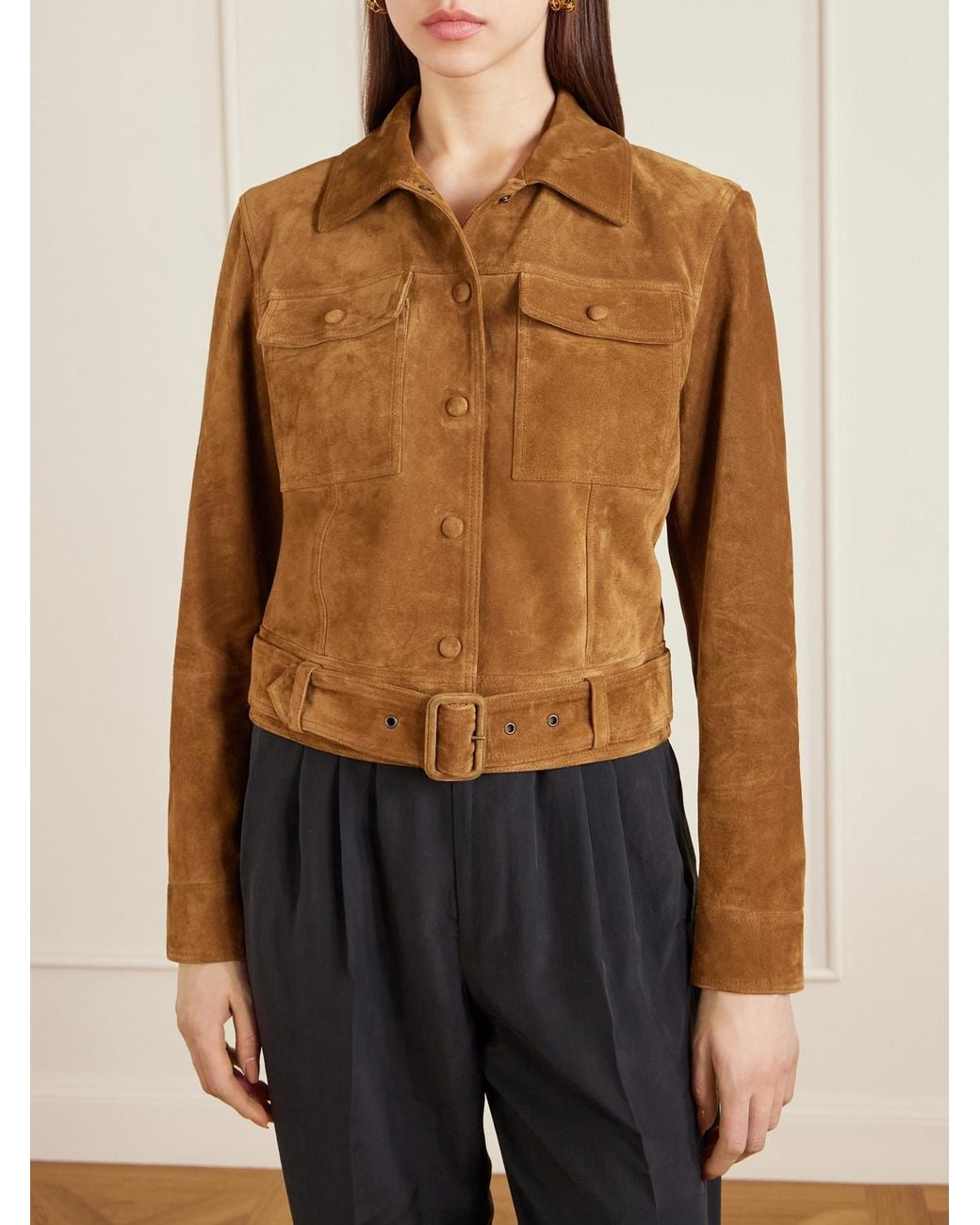 Saint Laurent Brown Belted Suede Jacket
