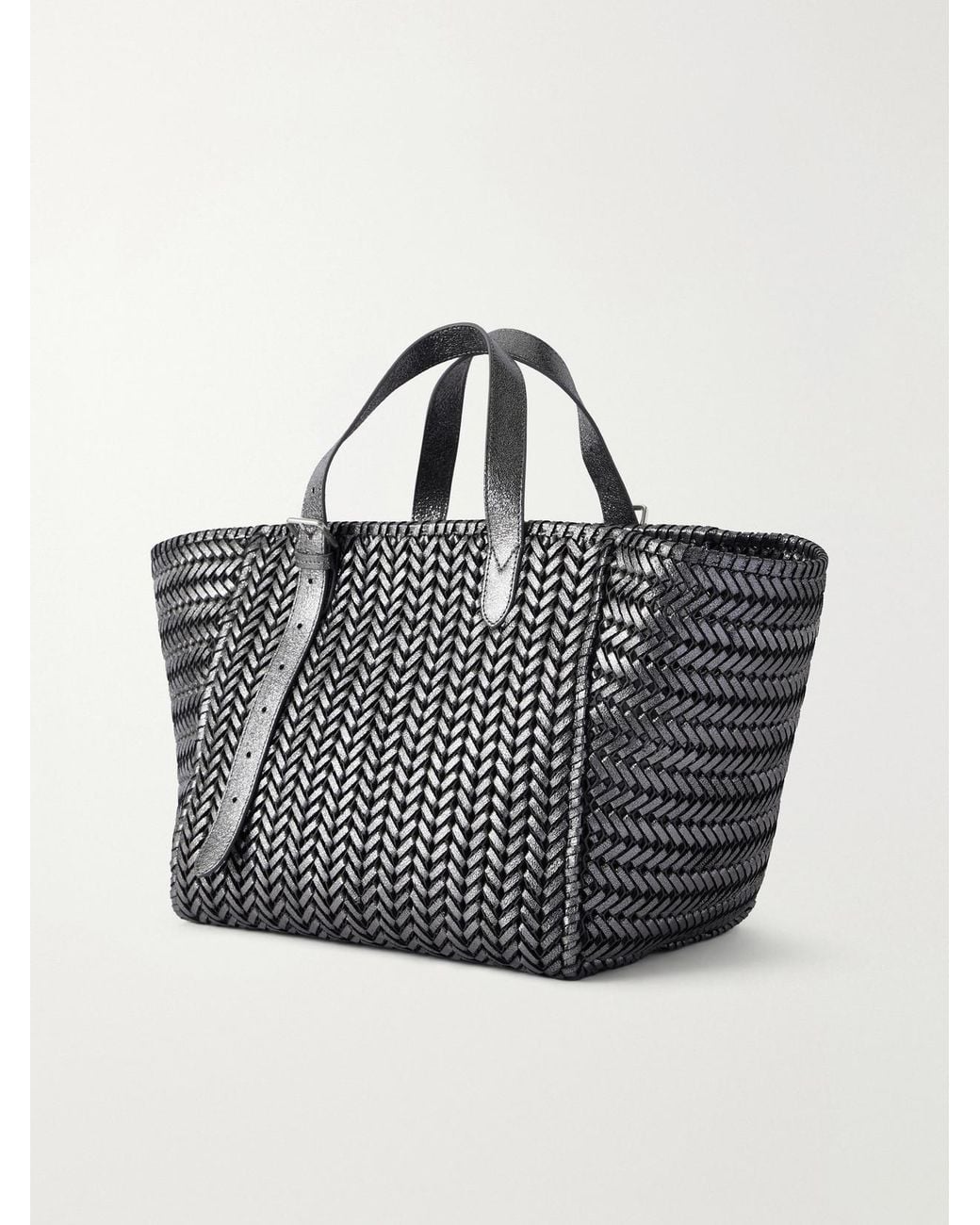 Anya Hindmarch Black The Neeson Square Woven Metallic-Leather Tote