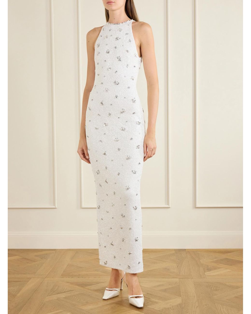 Clio Peppiatt White Diamond Embellished Tulle Gown