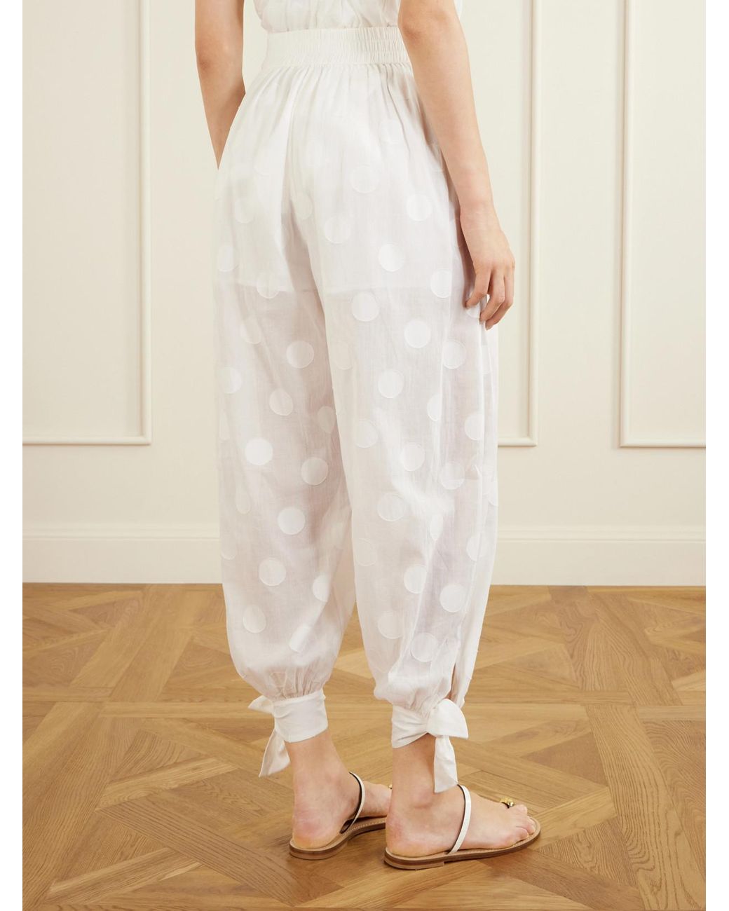 Zimmermann White Solstice Knotted Polka-Dot Cotton-Poplin Balloon Pants