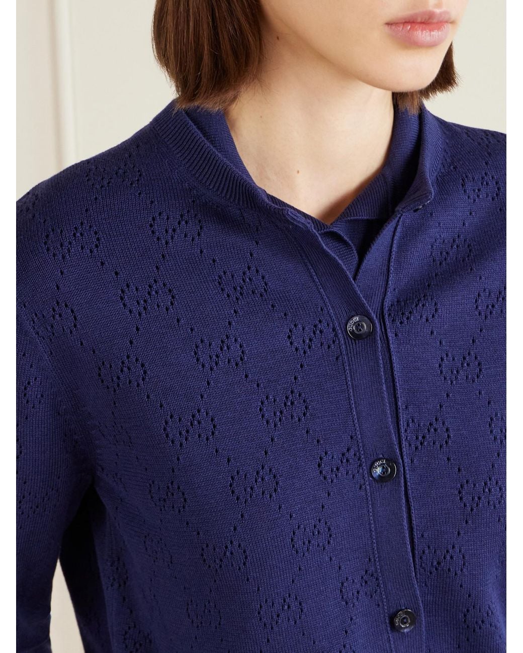 Gucci Blue Perforated Silk-Blend Cardigan