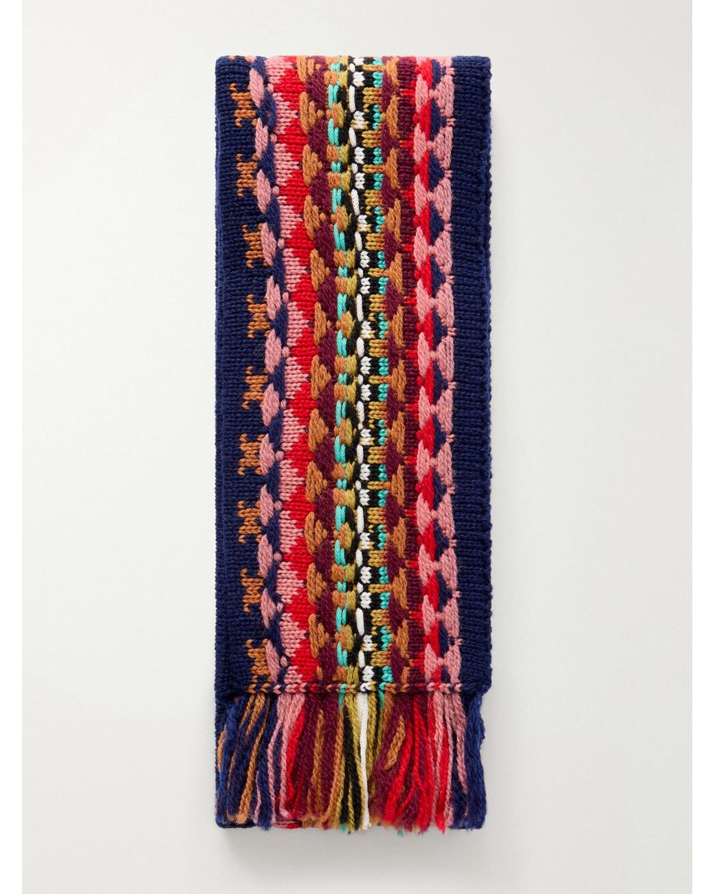 Dries Van Noten Red Fringed Intrasia-Knit Wool Scarf